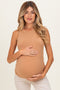 Camel Ribbed High Neck Maternity Tank Top