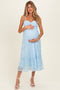 Light Blue Sleeveless Lace Maternity Maxi Dress
