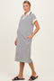 Navy Striped Polo Maternity Midi Dress
