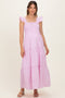 Pink Striped Ruffle Strap Smocked Maternity Maxi Dress
