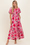 Fuchsia Floral Smocked Tiered Maxi Dress