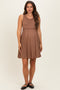Mocha Ribbed Sleeveless Lettuce Trim Maternity Mini Dress