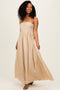 Beige Strapless Tie Back Maxi Dress