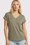 Olive Slub Knit V-Neck Top