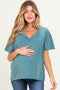 Teal Washed V-Neck Oversized Maternity Tee