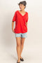 Red Washed V-Neck Oversized Tee