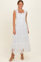 White Smocked Polka Dot Tulle Midi Dress