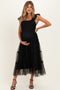 Black Smocked Polka Dot Tulle Maternity Midi Dress
