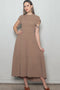 Mocha Mock Neck Flutter Sleeve Smocked Maxi Dress