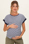 Navy Pinstripe Contrast Trim Maternity Top