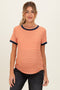 Orange Striped Short Sleeve Maternity Top
