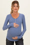 Denim Blue Ribbed Henley Maternity Top