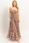 Brown Floral Smocked Open Back Maxi Dress