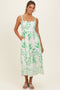Green Printed Scallop Detail Sleeveless Midi Dress
