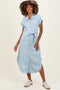 Light Blue Striped Chambray Maternity Midi Shirt Dress