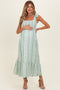 Sage Floral Stripe Smocked Shoulder Tie Maternity Midi Dress