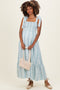 Sky Floral Stripe Smocked Shoulder Tie Maternity Midi Dress