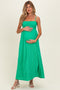Green Pom Pom Strap Smocked Maternity Maxi Dress