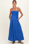 Capri Blue Pom Pom Strap Smocked Maternity Maxi Dress