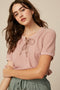 Blush Waffle Knit Lace-Up Top