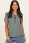 Olive Waffle Knit Lace-Up Top