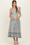 Dusty Blue Floral Shoulder Tie Button Down Maternity Midi Dress