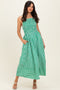 Green Striped Smocked Midi Dress