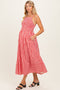 Red Striped Smocked Maternity Midi Dress
