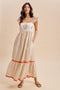 Coral Floral Embroidered Maxi Dress
