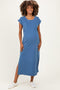 Blue Side Slit Maternity Midi T-Shirt Dress