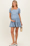 Light Blue Denim Washed Chambray Tiered Babydoll Maternity Mini Dress