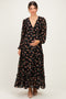 Black Floral Long Sleeve Maternity Midi Dress