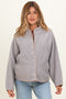 Grey Floral Trim Fleece Snap Button Maternity Jacket