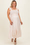 Light Khaki Striped Smocked Maternity Plus Midi Dress