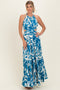 Blue Floral Halter Cutout Open Back Maxi Dresses