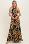 Black Floral Halter Cutout Open Back Maxi Dresses