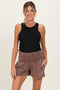 Chocolate Smocked Waist Mineral Wash Maternity Shorts