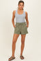 Olive Paper Bag Button Up Twill Shorts