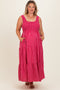 Fuchsia Plaid Tiered Maternity Plus Maxi Dress