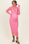 Pink Polka Dot Mesh Overlay Maternity Midi Dress