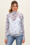 Blue Floral Sheer Mesh High Neckline Maternity Top