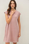 Pink Garment Washed Casual Capped Sleeve Dress