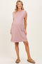 Pink Garment Washed Casual Capped Sleeve Maternity Dress