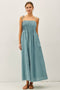 Teal Cotton Pintuck Tie Strap Maxi Dress
