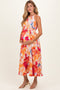 Coral Floral Pleated Maternity Midi Dress