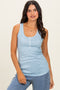 Blue Floral Pointelle Knit Tank Top