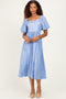 Light Blue Floral Bubble Short Sleeve Babydoll Dress