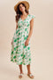 Green Floral Button Detail Midi Dress