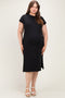 Black Plus Round Neck Maternity Short Sleeve Midi Dress