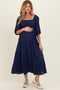 Navy Smocked Puffed Sleeve Maternity Maxi Dress